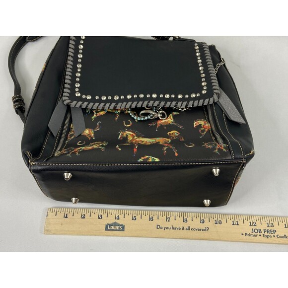 Montana West Backpack Purse Horse Black Leather Concealed Studded - Picture 6 of 8